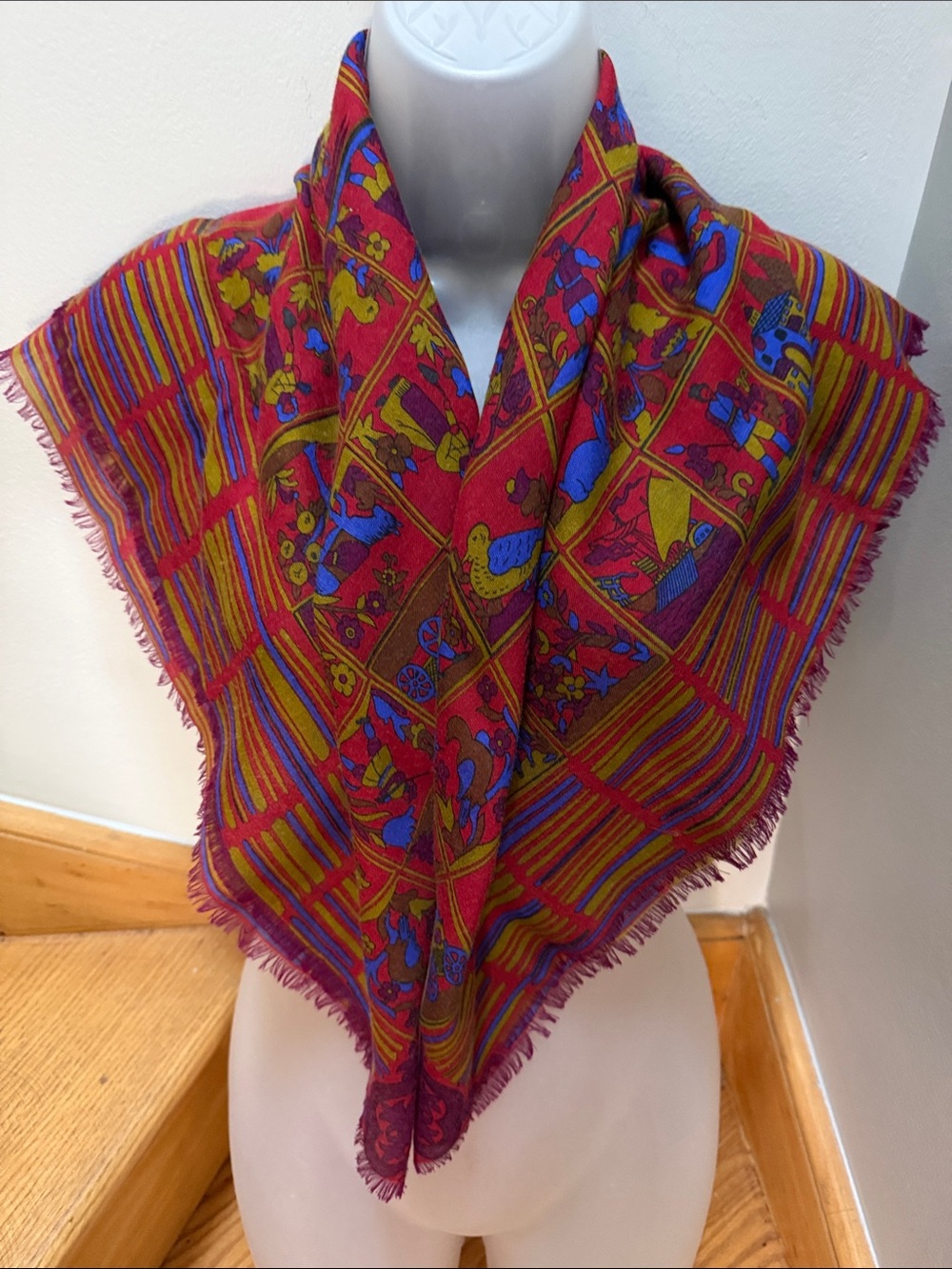 VTG  Lanvin Paris Authentic Cashmere Silk Tapestry Storyboard Scarf. Rare find